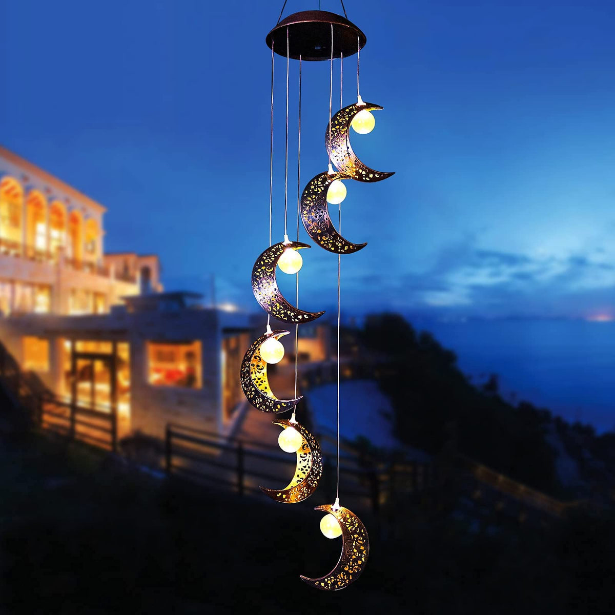 Evening glow from Tryme windchimes enhances outdoor gatherings