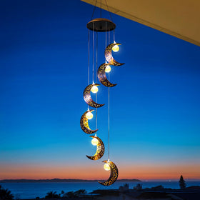 Tryme solar moon windchimes provide garden ambience after sunset