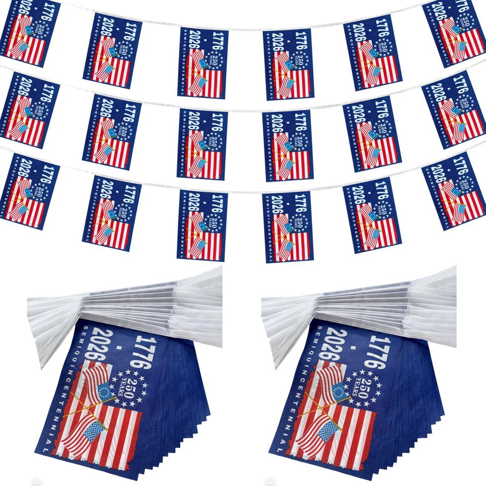 TSMD 250th Anniversary USA flag banner wall display with vivid colors for celebrations