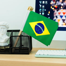 TSMD Brazil flag pictured on a desk for festive desk decor