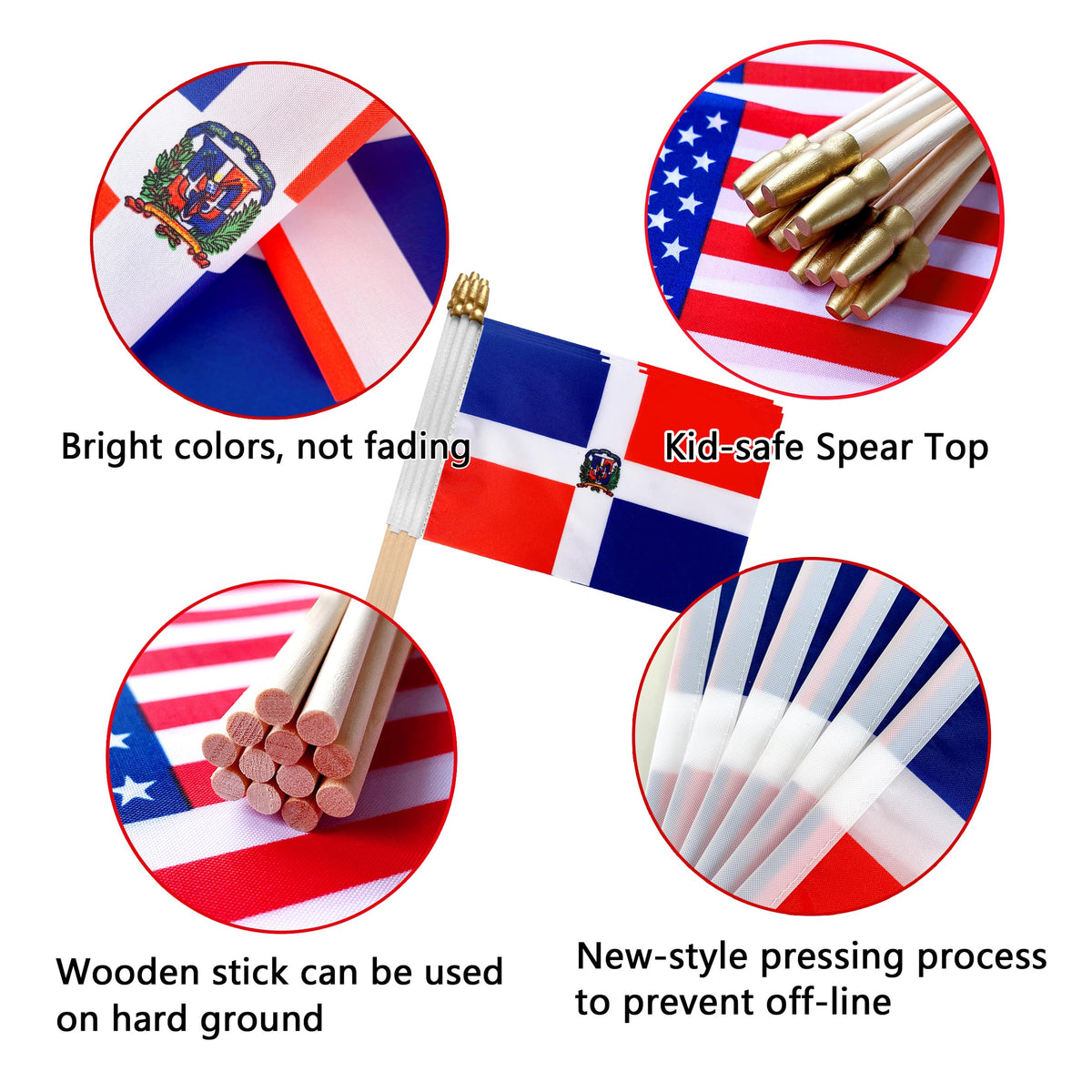 TSMD Dominican flag rounded-spear-top safety feature for decor