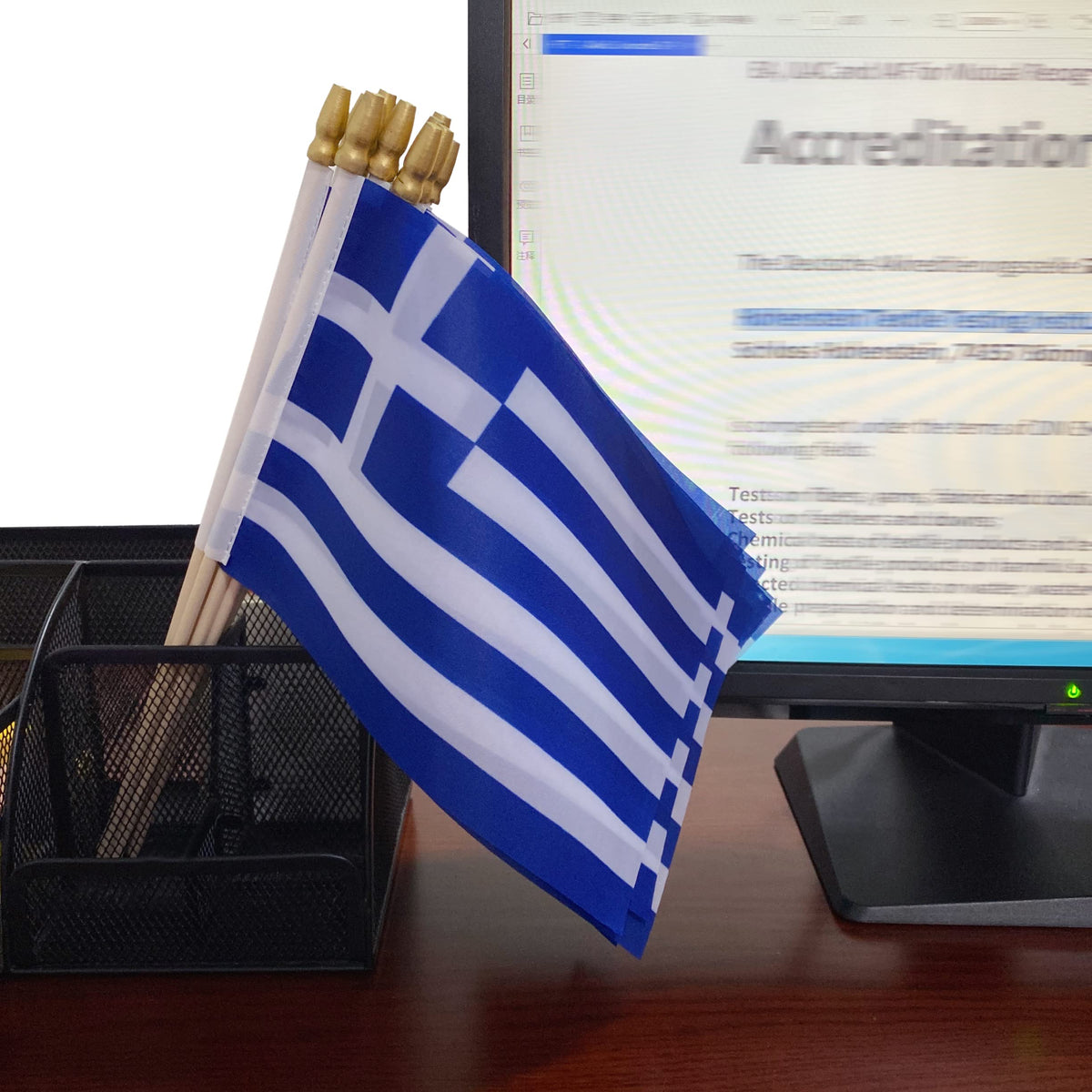 TSMD Greece stick flag ideal for colorful garden and desk accents.