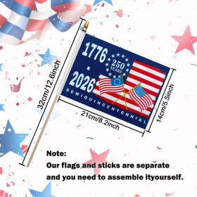 TSMD Independence Day flag on wood stick, ideal for parades.