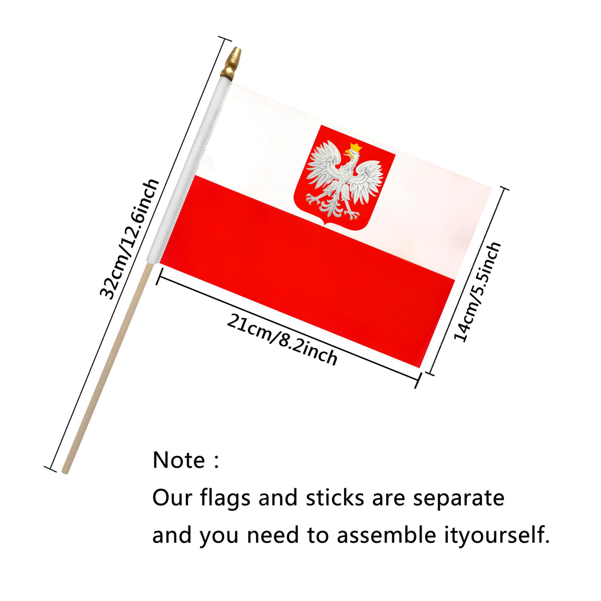 TSMD Poland ensign flag on wood stick 12-pack for parades