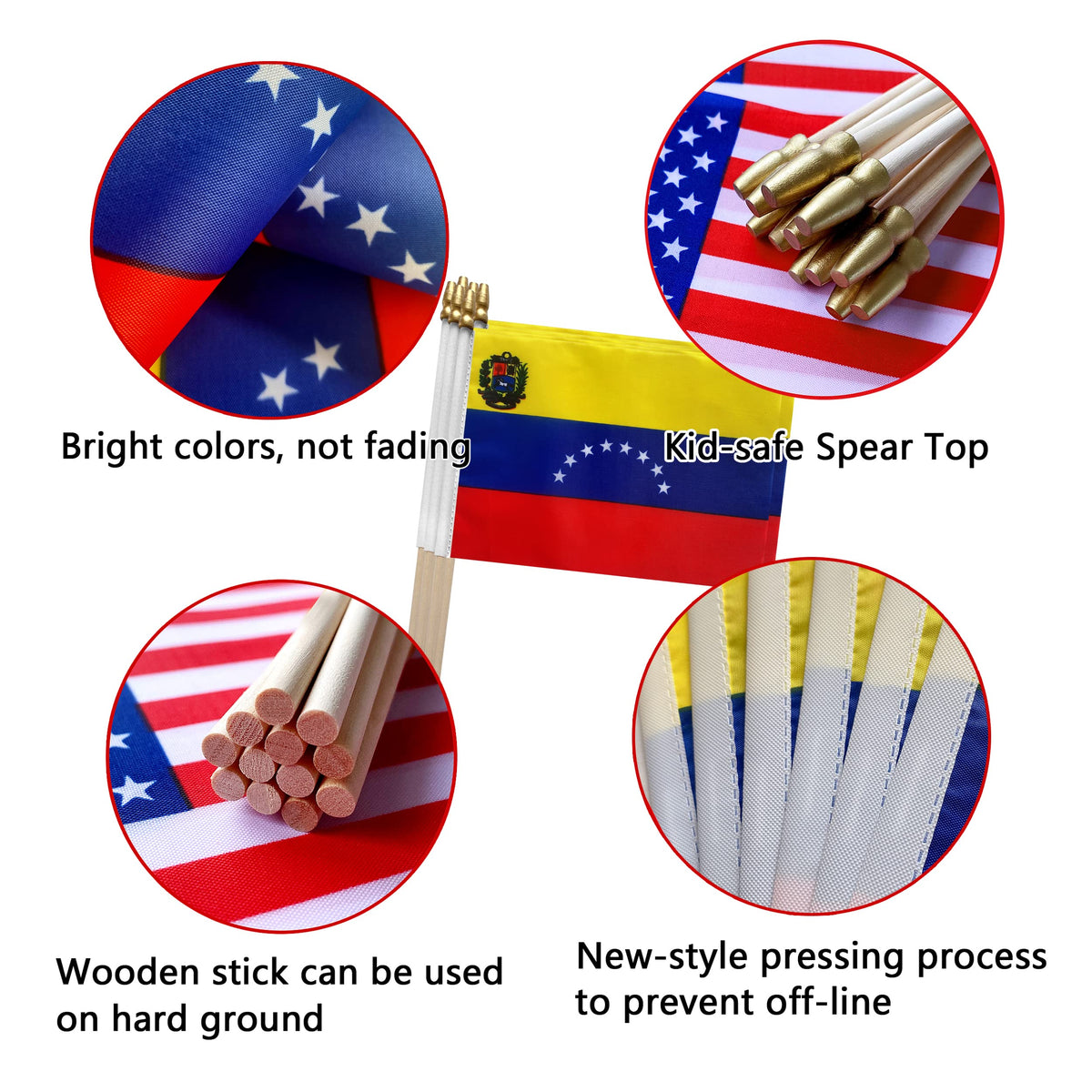 TSMD Venezuela flag with rounded spear top for kid friendly safety