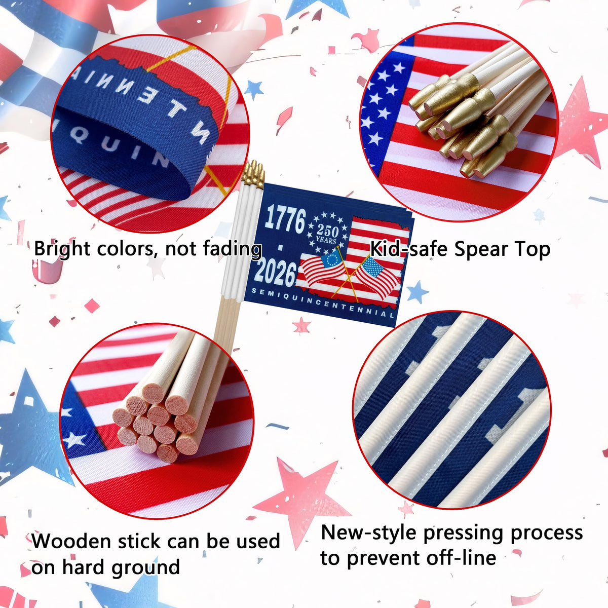 TSMD durable stitched flag with strong joint to the stick for reuse.
