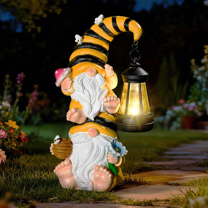 TSTGEE garden gnomes with solar lantern lighting your outdoor space