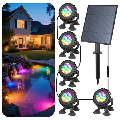 T-SUN Solar Pond Lights with LED beads illuminate pond corners for bright nighttime ambiance.
