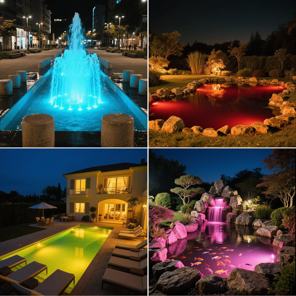 T-SUN Solar Pond Lights brighten ponds, pools, and fountains for inviting water features.