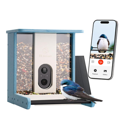 TT Nature bird feeder with camera in front view capturing backyard birds in 2K