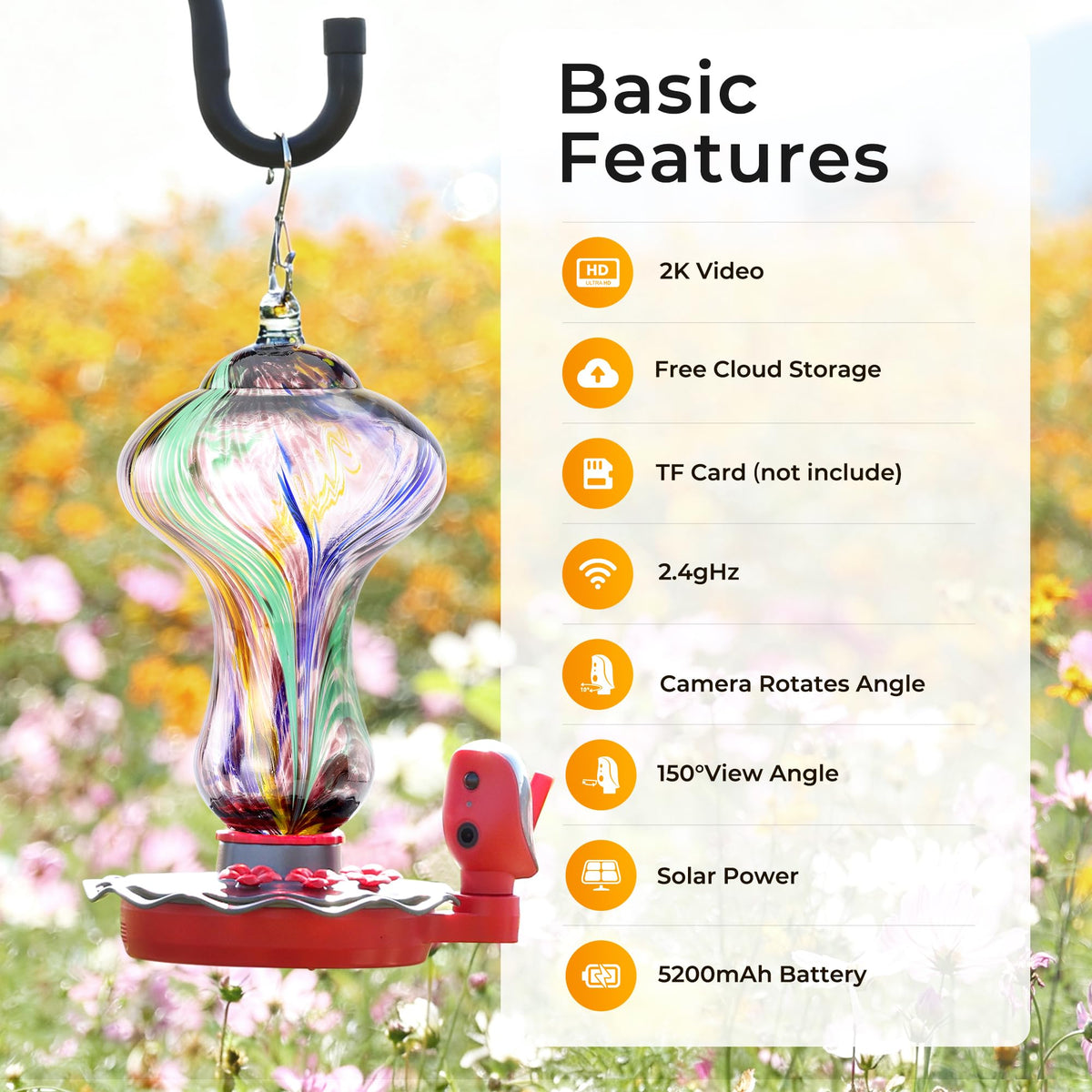 TT Nature Glass Hummingbird Feeder works with Alexa and Google Assistant.