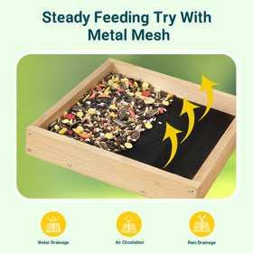 TT Nature Platform Bird Feeder close-up shows weathered wood for durability.