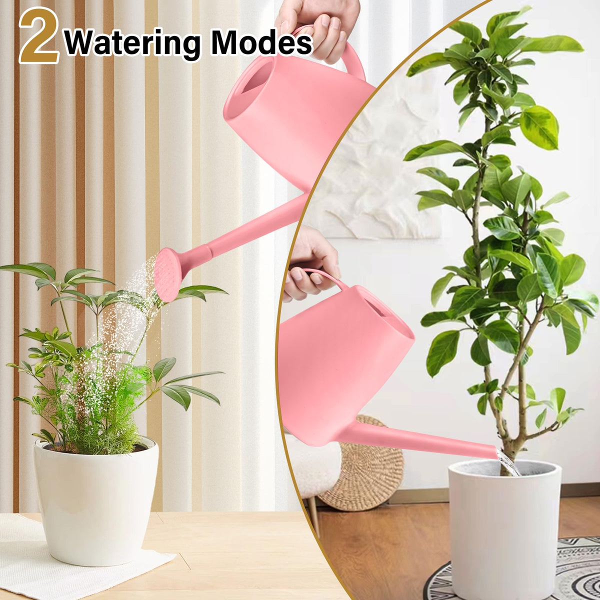TTAOE GN pink watering can with ergonomic handle for comfortable pouring.