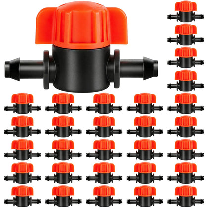 TTioDri 30-pack quarter-inch shut-off valves for versatile drip irrigation setups.