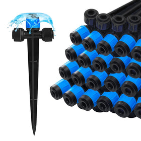 TTioDri push-to-fit emitter with 360-degree fan spray for uniform garden watering.