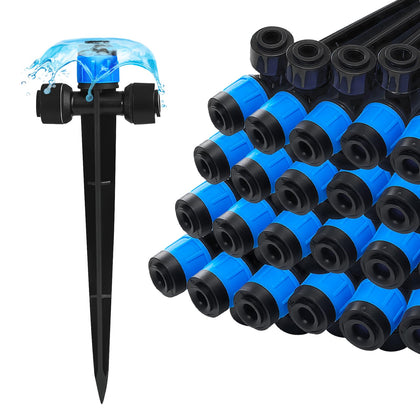 TTioDri push-to-fit emitter with 360-degree fan spray for uniform garden watering.