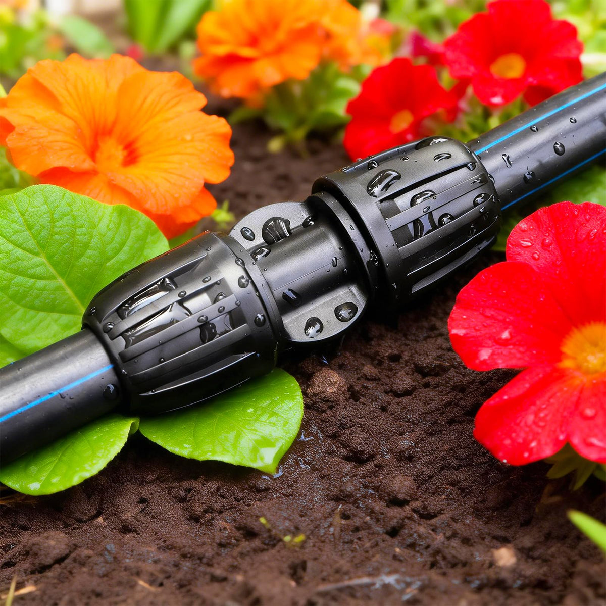 TTioDri twist-lock fittings provide extra hold on 1/2 inch drip tubing.