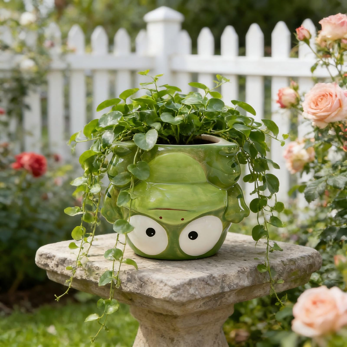 TTLOZC frog-shaped ceramic planter adds whimsy to home or office decor.
