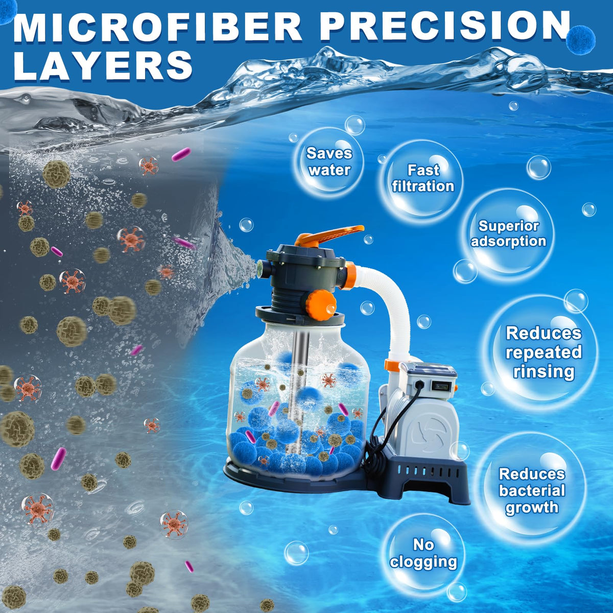 TTQ blue filter media compatible with most residential sand filters.