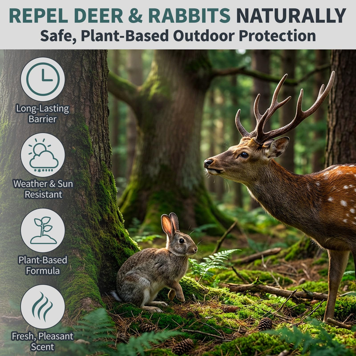 Tubadros pouches hanging on branch deter deer and rabbits with a scent barrier.