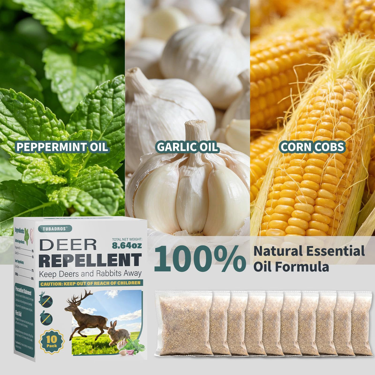 Tubadros pouches in garden beds protect blooms using natural peppermint and garlic oils.