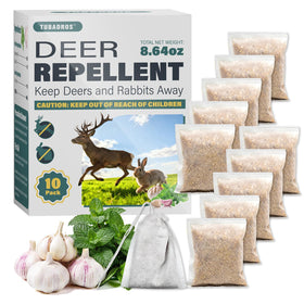 Tubadros Deer & Rabbit Pouches packaging shows a natural garden protection solution for outdoor spaces.