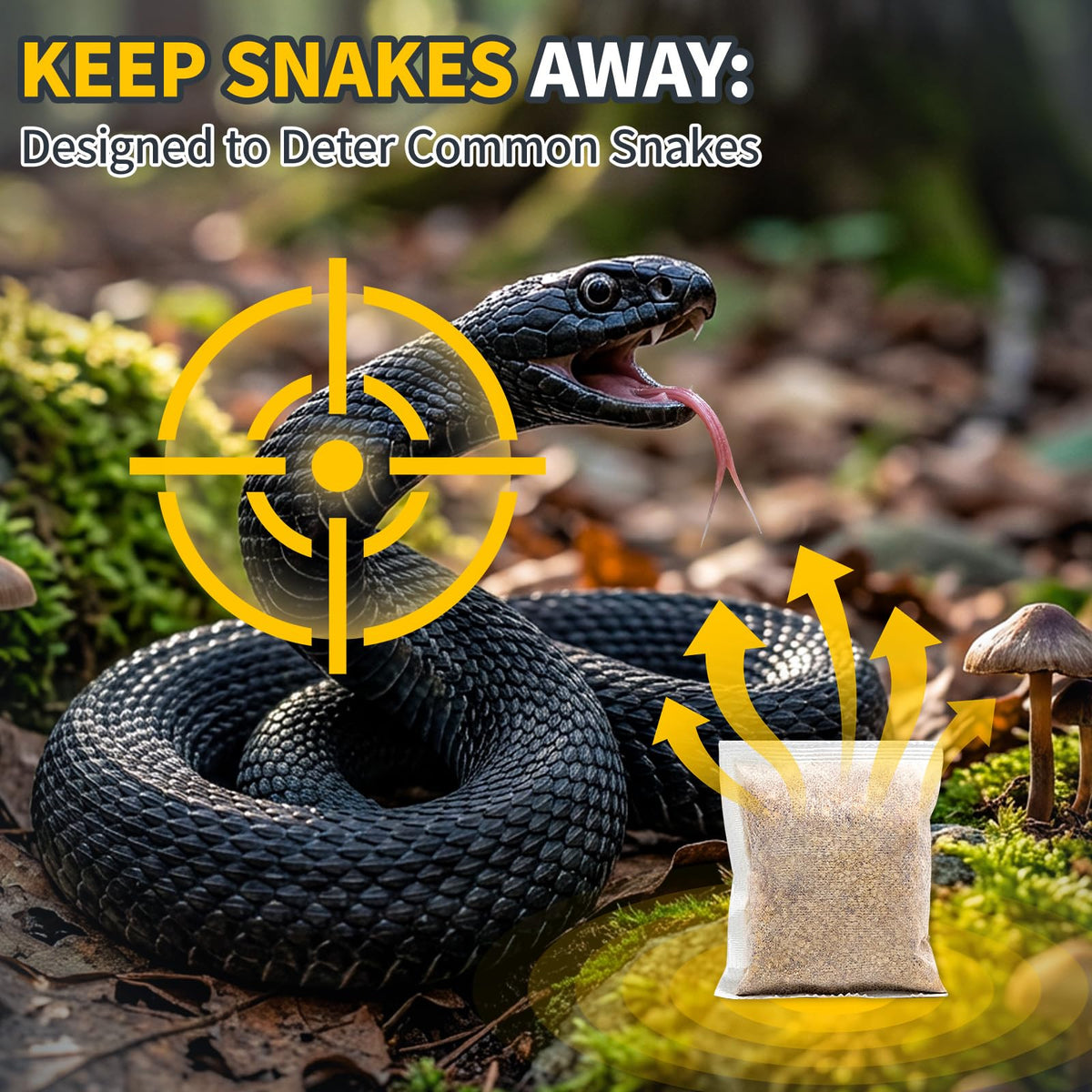 Tubadros Snake Repellent Pouches in outdoor use for continuous scent barrier in sun and rain.