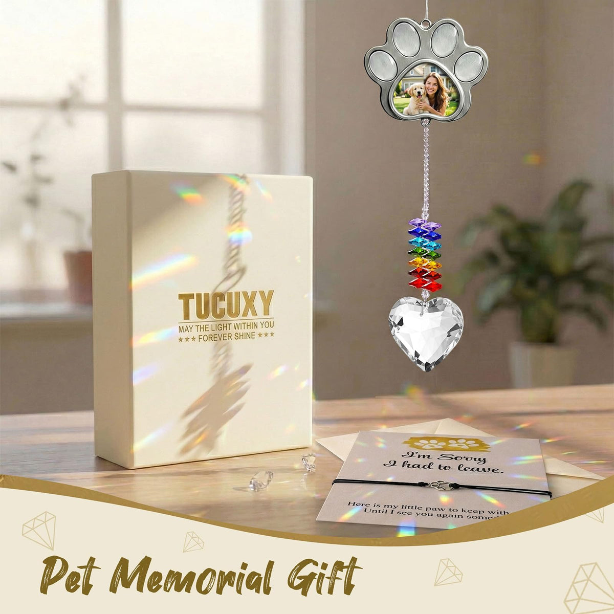 TUCUXY heart prism bottom creates vivid rainbows that honor your pet