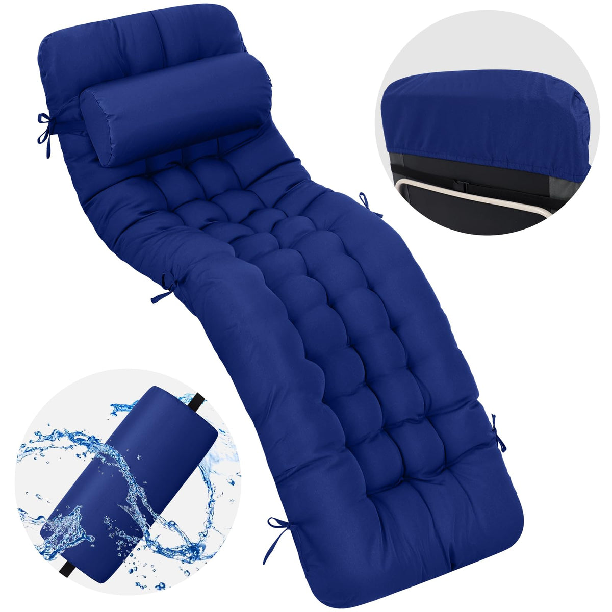 Tudomro chaise cushion with six ties keeps the seat secure.