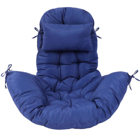 Tudomro navy egg chair cushion on outdoor chair for comfortable lounging.
