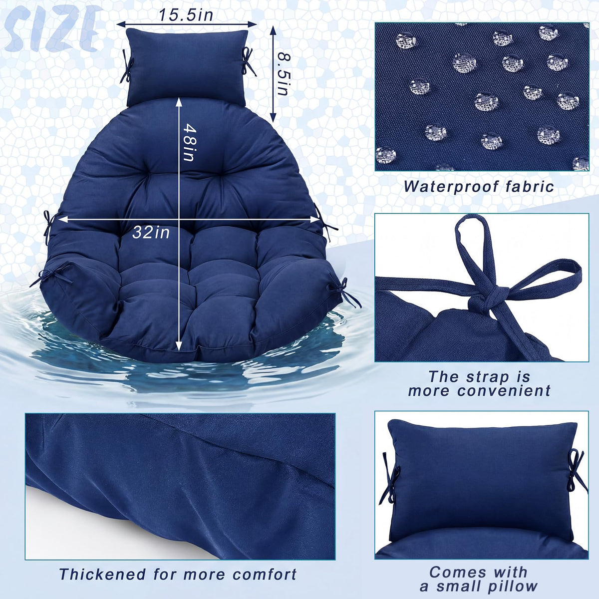 Tudomro egg chair cushion with pillow included for extra support.