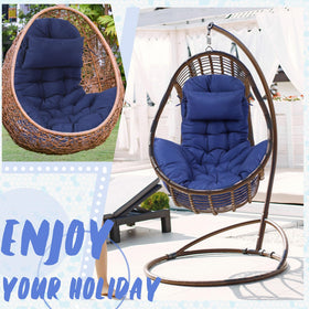 Tudomro hanging chair cushion in navy ready for elevated relaxation.