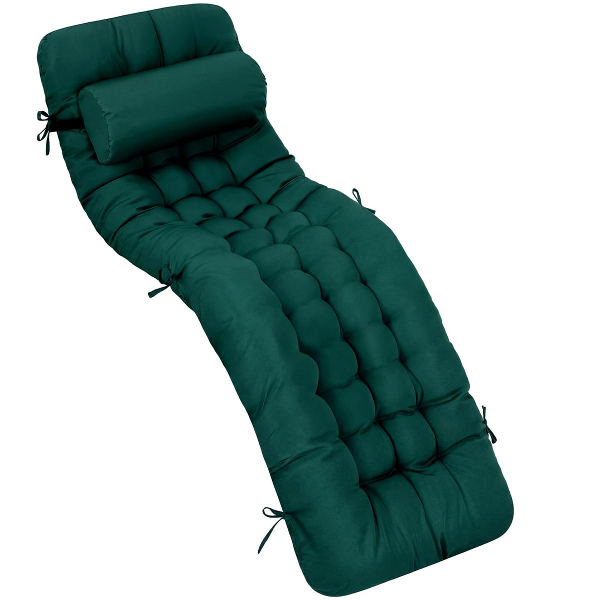 Tudomro outdoor chaise cushion in dark green with ties for secure patio seating.