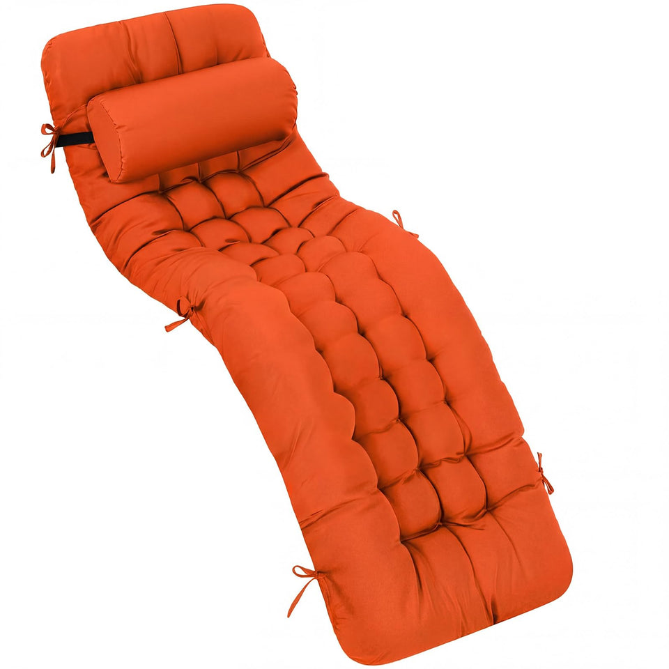 Tudomro outdoor chaise lounge orange cushion with headrest, waterproof and fade-resistant for patio comfort.