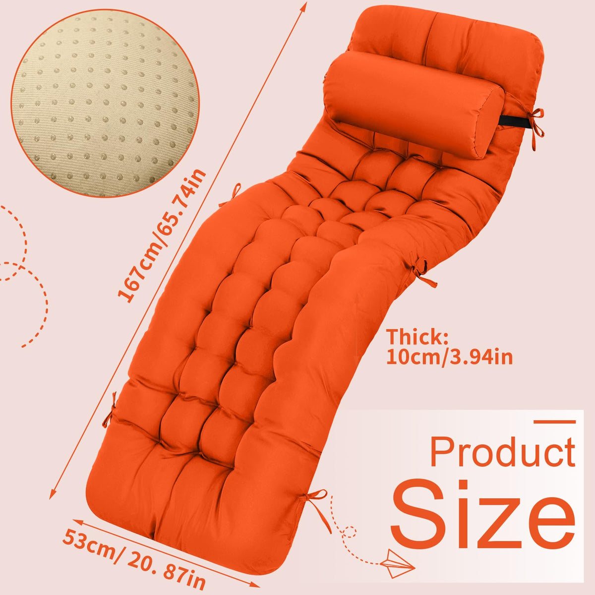 Tudomro orange cushion with headrest viewed from the front for lounging.