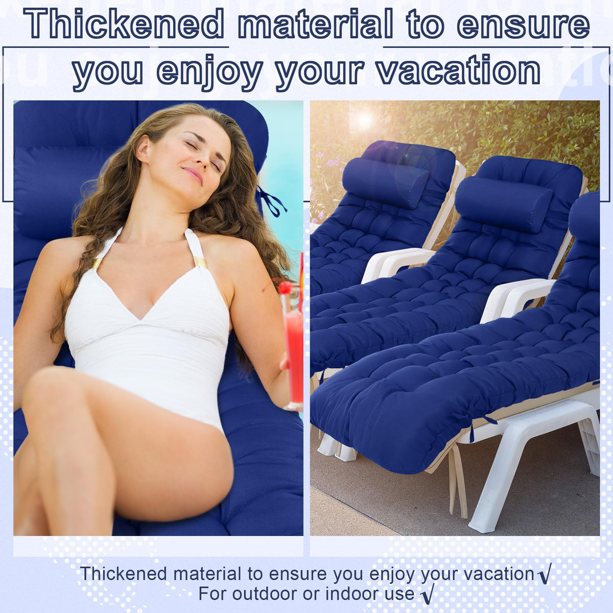 Patio or lawn use with Tudomro blue chaise cushions