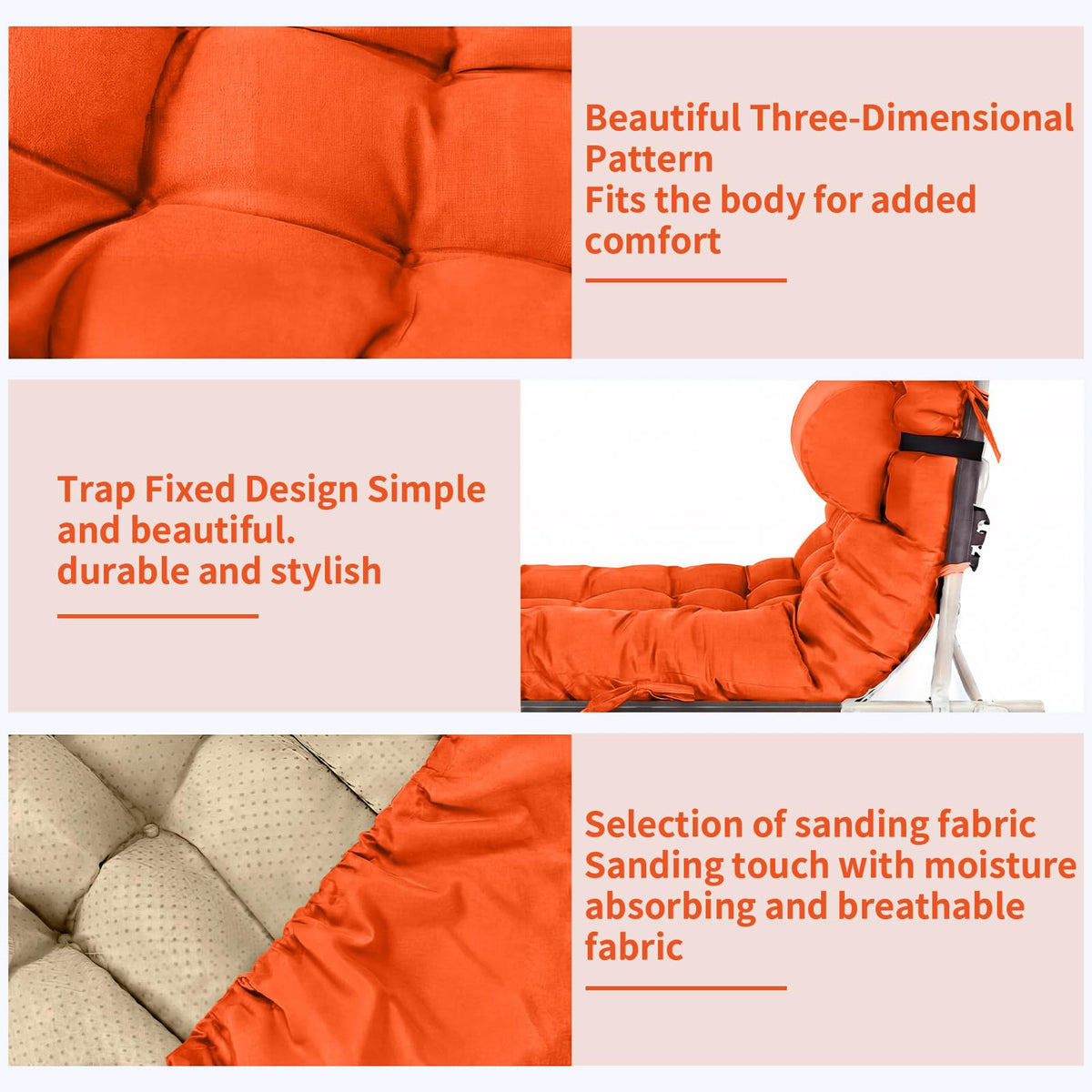 Tudomro cushion’s water-repellent fabric maintains vivid color outdoors.