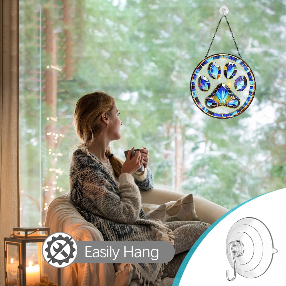 Tufeu paw print glass suncatcher with chain for easy hanging