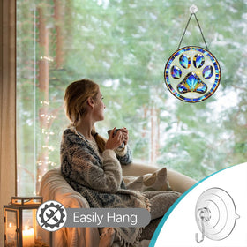 Tufeu paw print glass suncatcher with chain for easy hanging