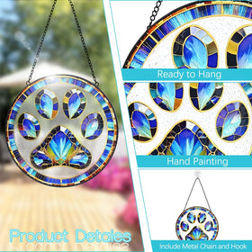 Tufeu paw print stained glass art captures sunlight with vibrant color