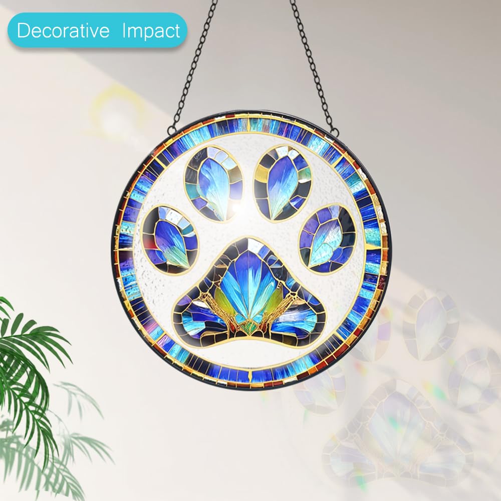 Tufeu paw print stained glass wall hanging offers elegant decor