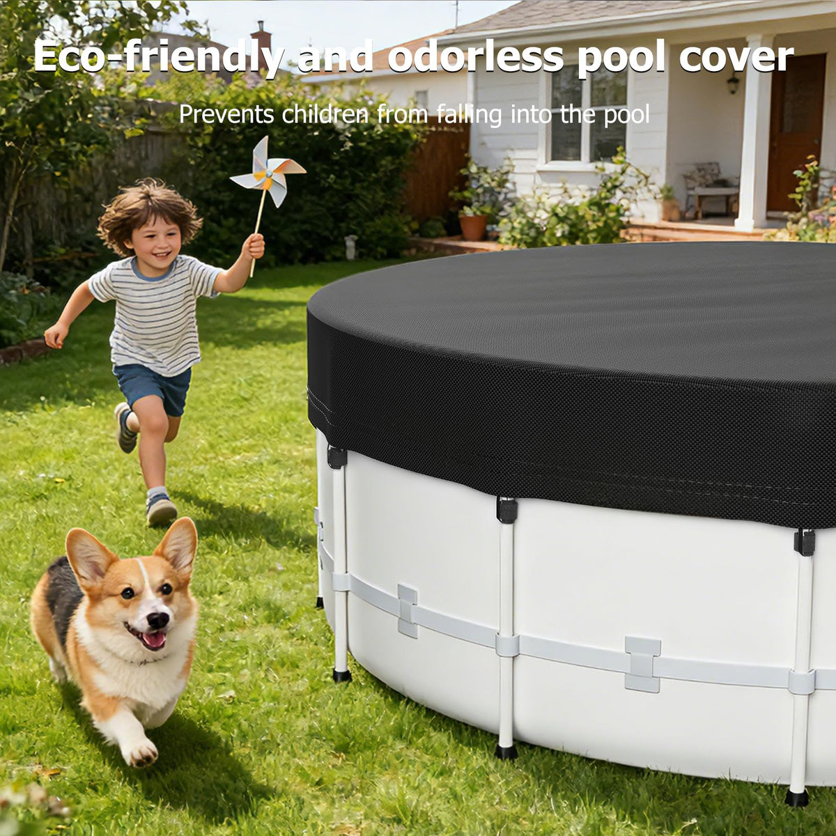 Tufmunb 12ft round pool cover elastic hooks prevent sinking during rain