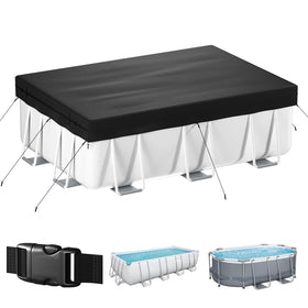 Tufmunb 7x10 ft rectangular pool cover with windproof reinforcement protecting from wind and debris.