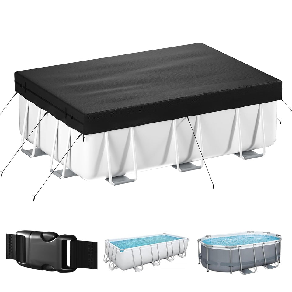 Tufmunb 7x10 ft rectangular pool cover with windproof reinforcement protecting from wind and debris.