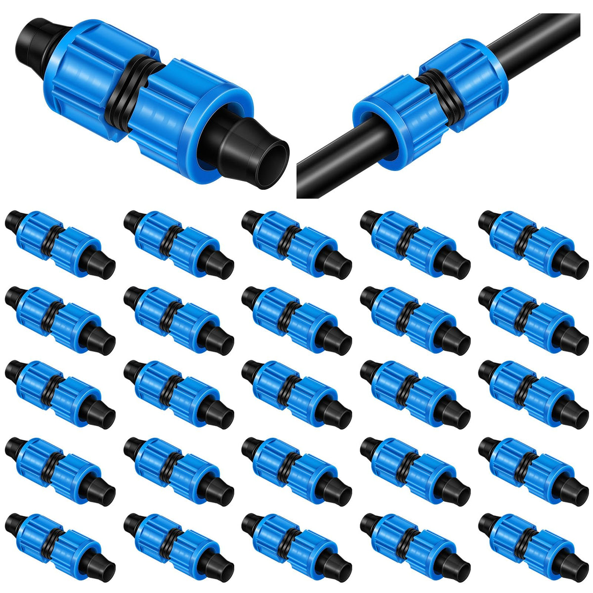 Tujoe drip connector 50-pack blue; leak-free for efficient watering.