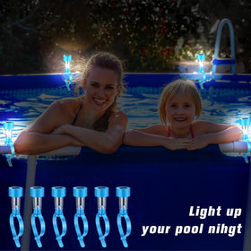 Tujoe pool ambiance lights create a welcoming nighttime atmosphere around a swim.