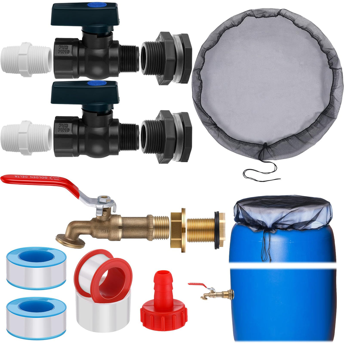 Tujoe rain barrel spigot kit 34-inch diameter for easy water collection.