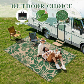 TUKDAK easy-clean outdoor rug shown with hose rinse for quick refresh.
