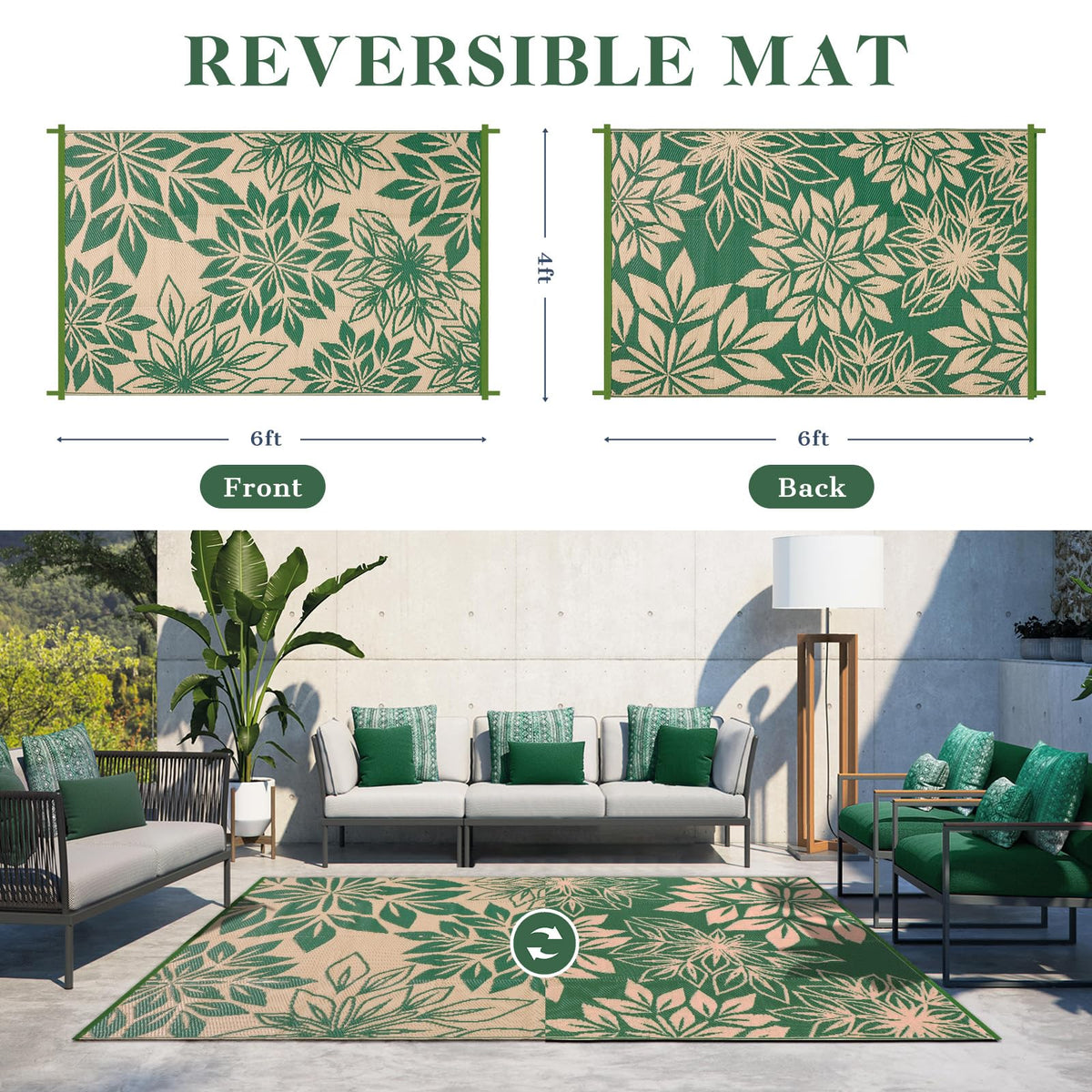 TUKDAK reversible-design outdoor rug displaying two patterns for versatile styling.