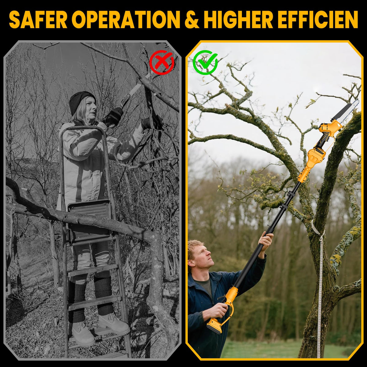 Easy setup: telescopic length, battery slot, ready to cut